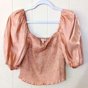 Puffy sleeve satin blouse.